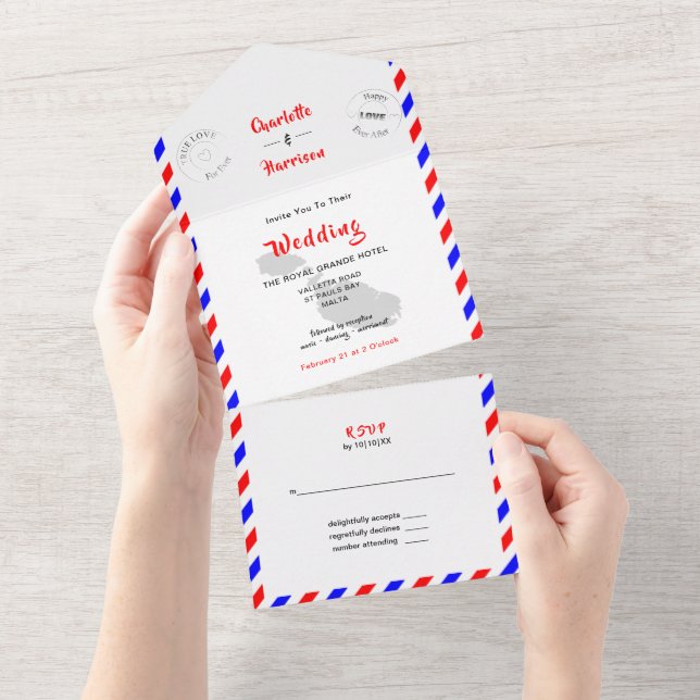 Destination Wedding Malta Airmail  All In One Invi Invitation (Tearaway)