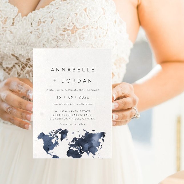 Destination Wedding Navy Blue Grey Indigo Invitation (Destination Wedding Navy Blue Gray Indigo Invitation)