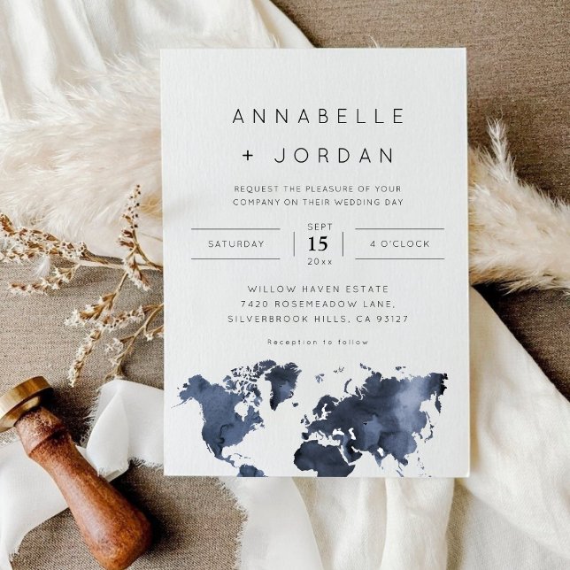 Destination Wedding Navy Blue Grey Indigo Photo Invitation (Destination Wedding Navy Blue Gray Indigo Photo Invitation)