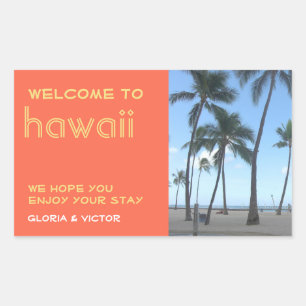 Destination wedding orange tropical gift bag label