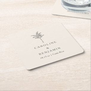 Destination Wedding Palm Tree Custom Beach Simple Square Paper Coaster
