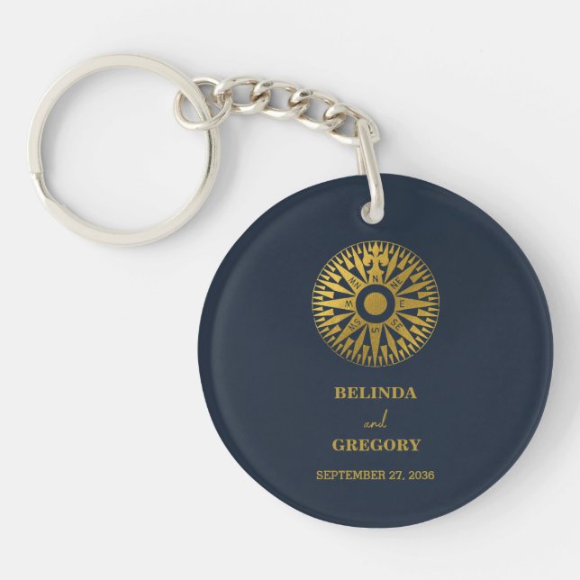 Destination Wedding Passport Compass Wedding Favou Key Ring (Front)