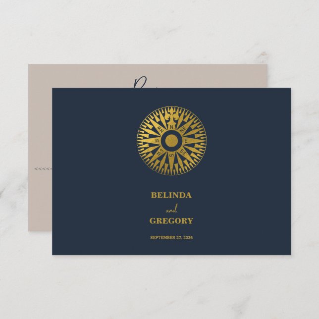 Destination Wedding Passport Compass Wedding  RSVP Card (Front/Back)