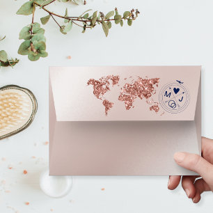 Destination Wedding Passport GlitterGold World Map Envelope