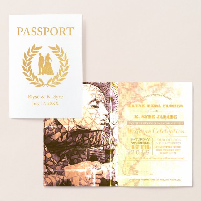destination wedding passport gold foil foil card (Display)