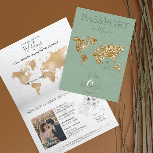 Destination Wedding Passport World Map Mexico Sage Invitation