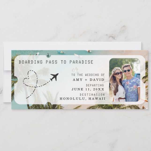 Destination Wedding QR Code Photo Boarding Pass Invitation (Front)