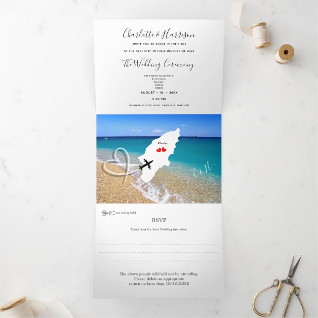 Destination Wedding Rhodes Greece Ticket Tri-Fold Invitation (Inside)