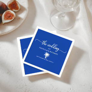 Destination Wedding Royal Blue and White Palm Tree Napkin