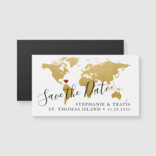 Destination Wedding Save the Date Gold Map Magnet