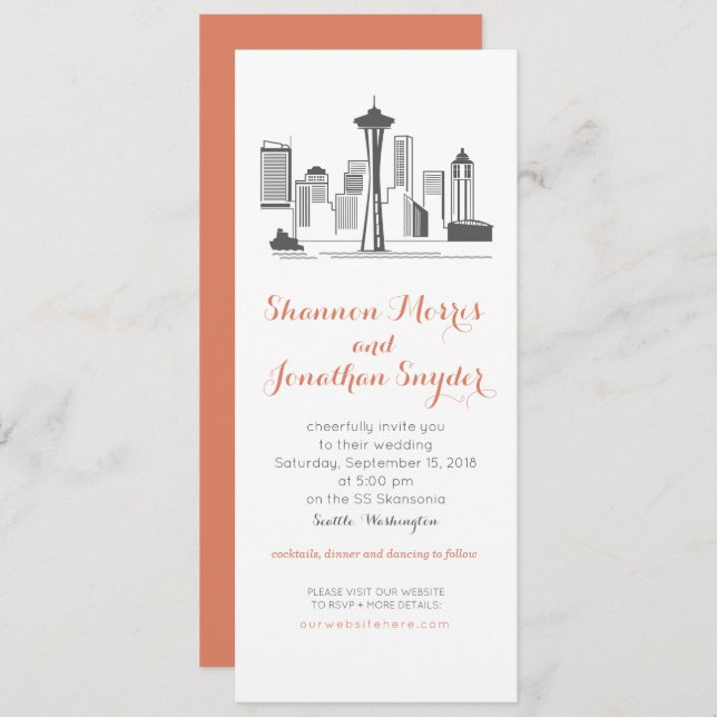 Destination Wedding Seattle Skyline Invitation (Front/Back)