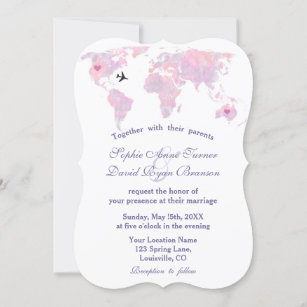 Destination Wedding Travel Watercolor World Map Invitation