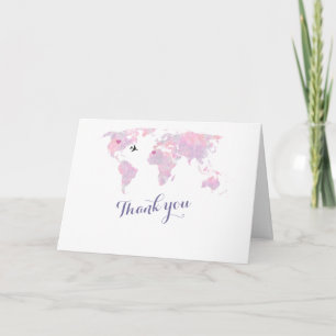 Destination Wedding Watercolor World Map THANK YOU Card