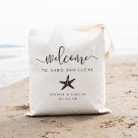 Destination Wedding Welcome Bag | Starfish<br><div class="desc">Welcome guests to your destination wedding with these chic and modern personalised tote bags. Design features "welcome" in modern handwritten calligraphy script,  with space to personalise with your wedding location,  names and date. A beachy,  tropical starfish silhouette illustrations completes the design.</div>