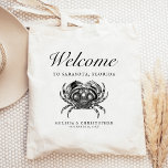 Destination Wedding Welcome Crab Tote Bag<br><div class="desc">This destination wedding hotel or favour bag features a vintage illustration of a crab under the word "welcome" in elegant script. Personalise it with your wedding location,  the names of the bride and groom,  and the wedding date.</div>