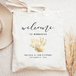 Destination Wedding Welcome Gold Sea Coral Tote Bag<br><div class="desc">This destination wedding hotel or favour bag features a vintage illustration of a lobster in gold faux foil,  under the word "welcome" in elegant black handwriting script. Personalise it with your wedding location,  the names of the bride and groom,  and the wedding date.</div>