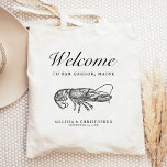 Destination Wedding Welcome Lobster Tote Bag<br><div class="desc">This destination wedding hotel or favour bag features a vintage illustration of a lobster under the word "welcome" in elegant script. Personalise it with your wedding location,  the names of the bride and groom,  and the wedding date.</div>