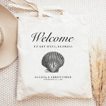 Destination Wedding Welcome Scallop Seashell Tote Bag<br><div class="desc">This destination wedding hotel or favour bag features a vintage illustration of a scallop seashell under the word "welcome" in elegant script. Personalise it with your wedding location,  the names of the bride and groom,  and the wedding date.</div>