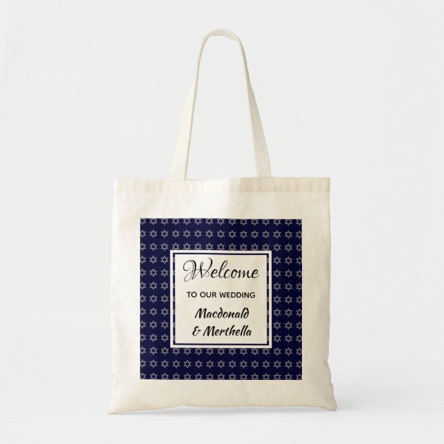 Destination Wedding Welcome STAR OF DAVID Custom Tote Bag (Front)
