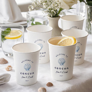 Destination Wedding White Blue Paper Cups