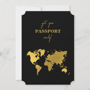 Destination Wedding World Passport Black Gold Invitation