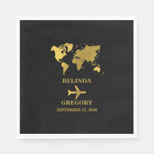 Destination Wedding World Passport Black Gold Napkin