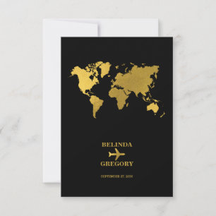 Destination Wedding World Passport Black Gold RSVP Card