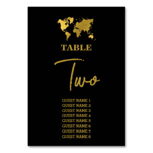 Destination Wedding World Passport Black Gold Table Number
