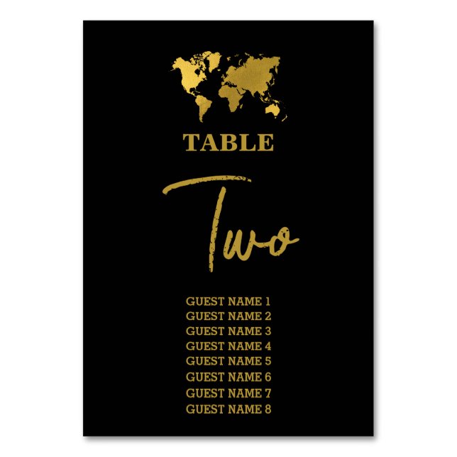 Destination Wedding World Passport Black Gold Table Number (Front)