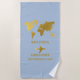 Destination Wedding World Passport Blue Gold Beach Towel