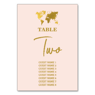 Destination Wedding World Passport Blush Pink Gold Table Number