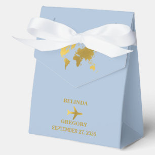 Destination Wedding World Passport Dusty Blue Gold Favour Box