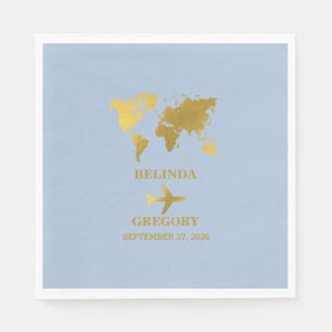 Destination Wedding World Passport Dusty Blue Gold Napkin