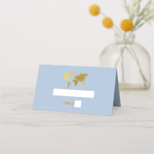 Destination Wedding World Passport Dusty Blue Gold Place Card