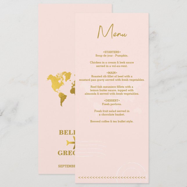 Destination Wedding World Passport Pink Gold Menu (Front/Back)