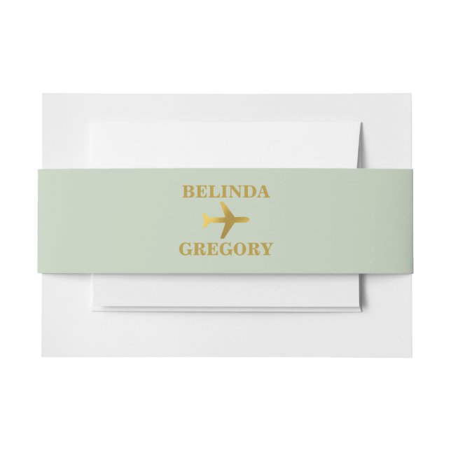 Destination Wedding World Passport Sage Green Gold Invitation Belly Band (Front Example)