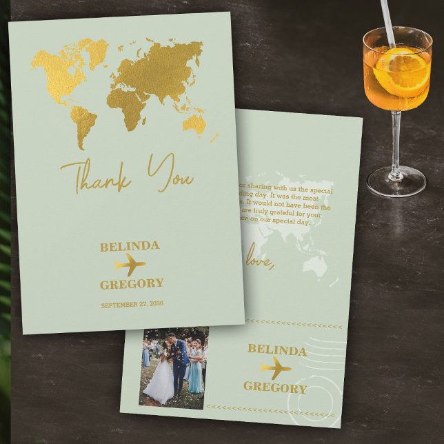 Destination Wedding World Passport Sage Green Gold Thank You Card (Destination Wedding World Passport Sage Green Gold Thank You Card)