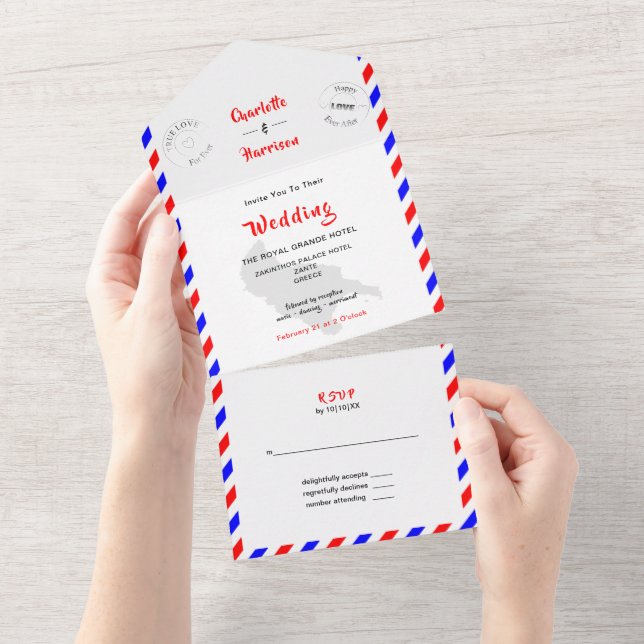 Destination Wedding Zante Greece Airmail All In On One Invitation (Tearaway)