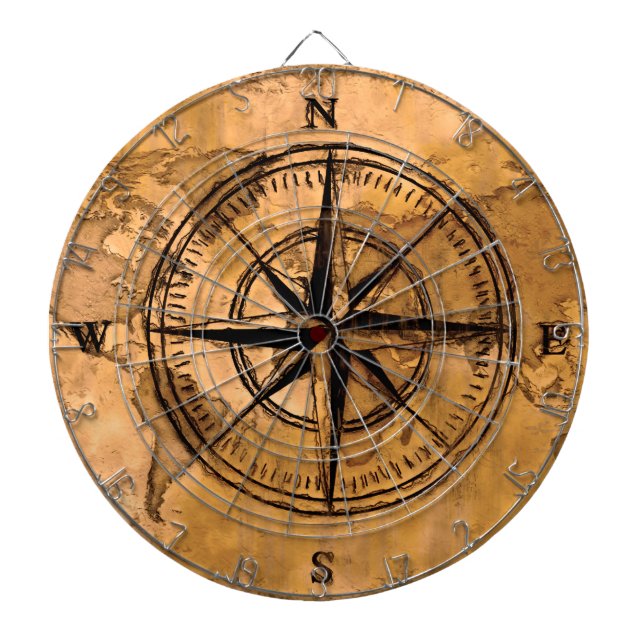 Destinations - Compass Rose and World Map Dartboard (Front)