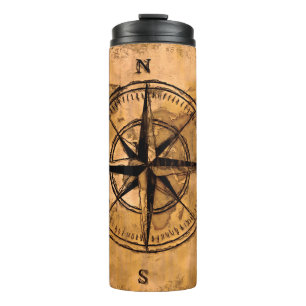 Destinations - Compass Rose and World Map Thermal Tumbler