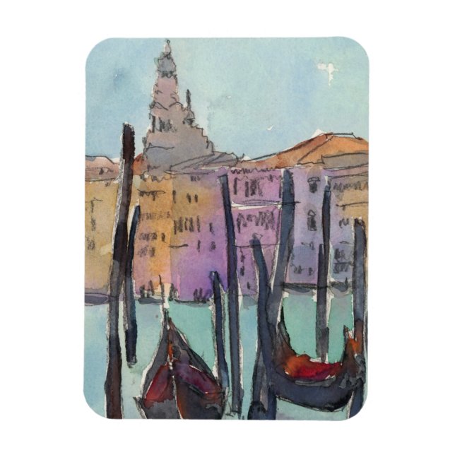 Destinations | Two Gondolas in Venice Sketch Magnet (Vertical)