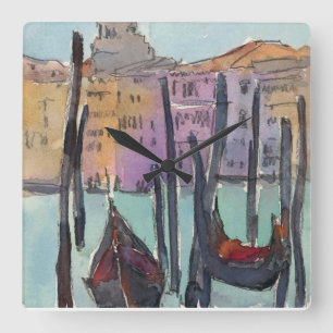 Destinations   Two Gondolas in Venice Sketch Square Wall Clock