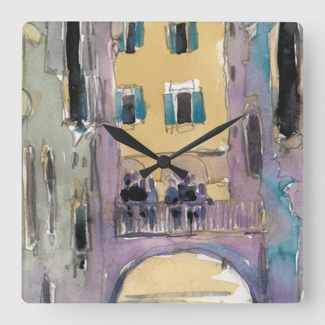 Destinations | Venice Canal Bridge View Square Wall Clock (Front)