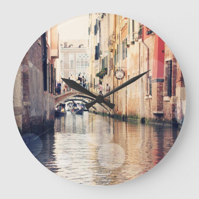 Destinations | Venice Gondolas Photograph Large Clock (Front)