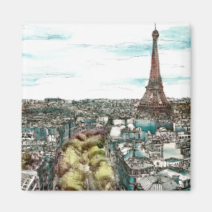 Destinations   Vintage Eiffel Tower in Paris View Magnet