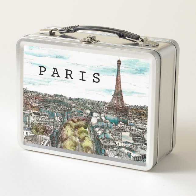 Destinations | Vintage Eiffel Tower in Paris View Metal Lunch Box (Front)