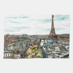 Destinations   Vintage Eiffel Tower in Paris View Tea Towel