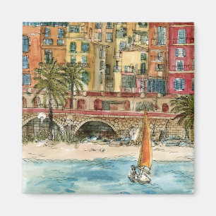 Destinations   Watercolor Beach & Buildings Magnet