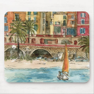 Destinations Watercolor Beach & Buildings Mouse Pad