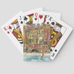 Destinations   Watercolor Beach & Buildings Playing Cards